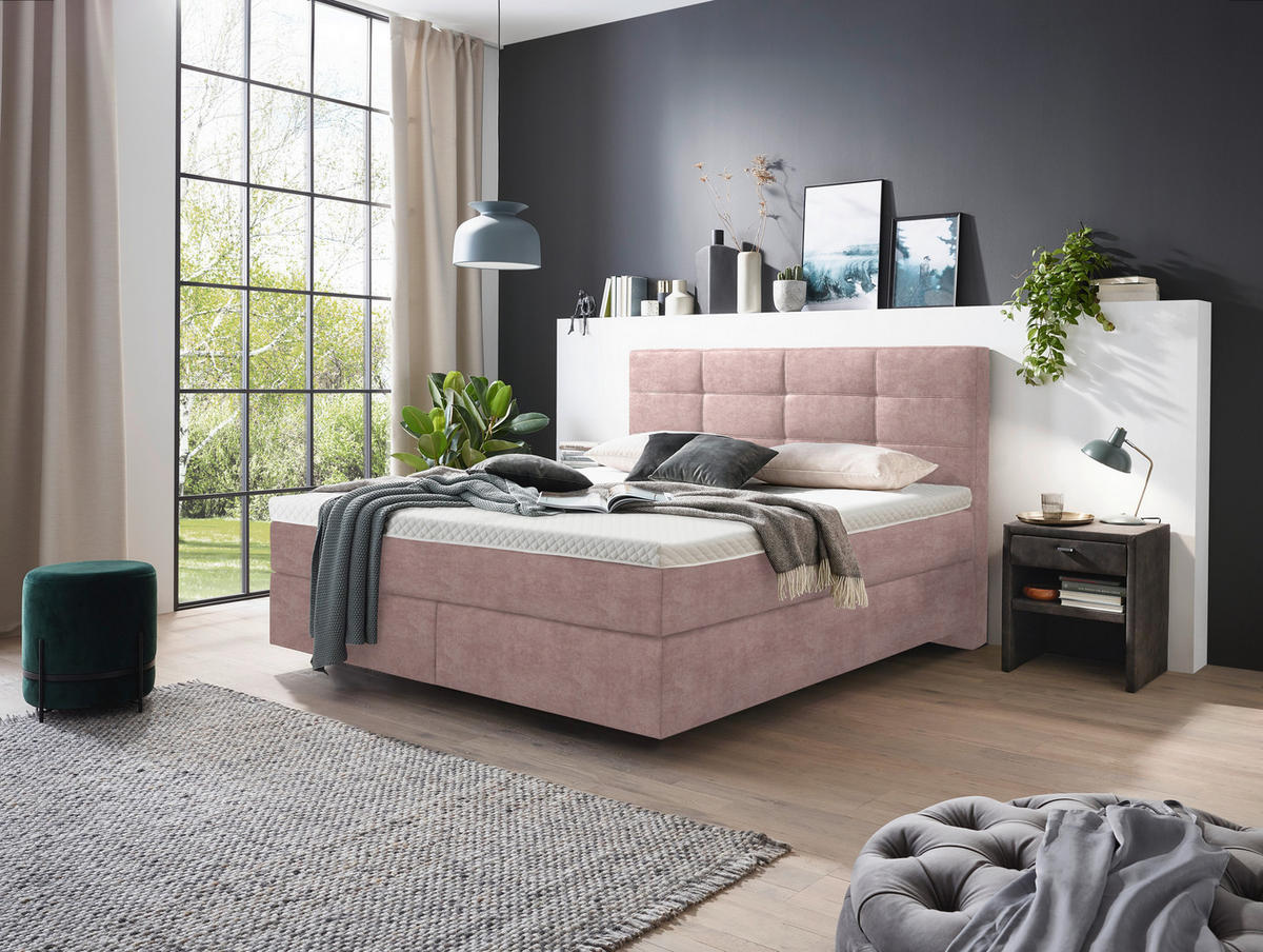 BOXSPRINGBETT 180/200 cm  in Altrosa  - Chromfarben/Altrosa, KONVENTIONELL, Kunststoff/Textil (180/200cm) - Voleo