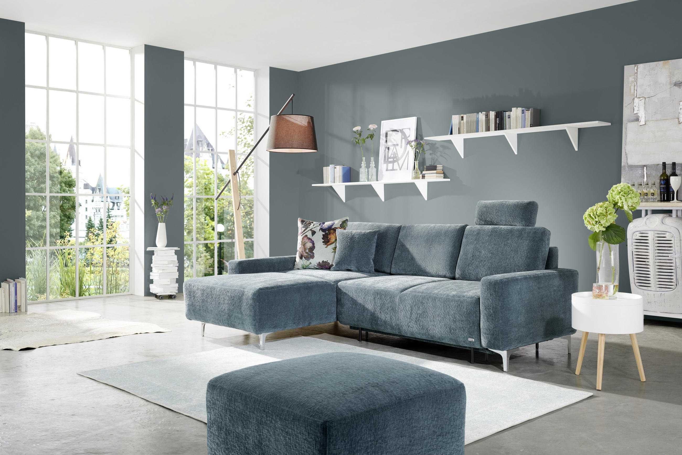ECKSOFA Dunkelblau Flachgewebe  - Alufarben/Dunkelblau, Design, Textil/Metall (160/248cm) - Sedda
