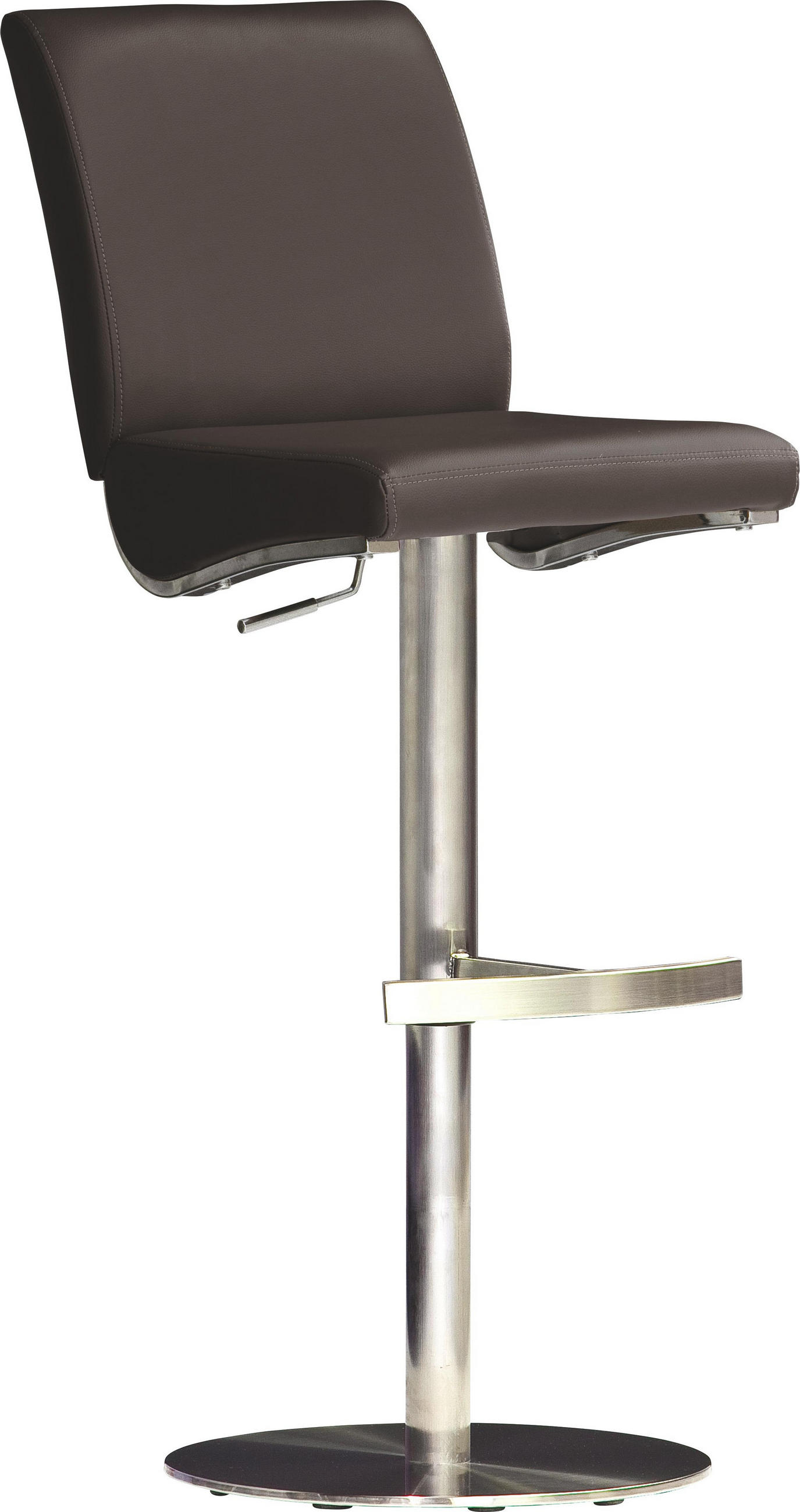 Barhocker in Metall, Leder Braun, Edelstahlfarben