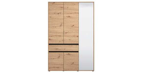 DREHTÜRENSCHRANK 5-türig Schwarz, Eiche Artisan  - Schwarz/Eiche Artisan, Basics, Glas/Holzwerkstoff (138/210,5/54cm) - Xora