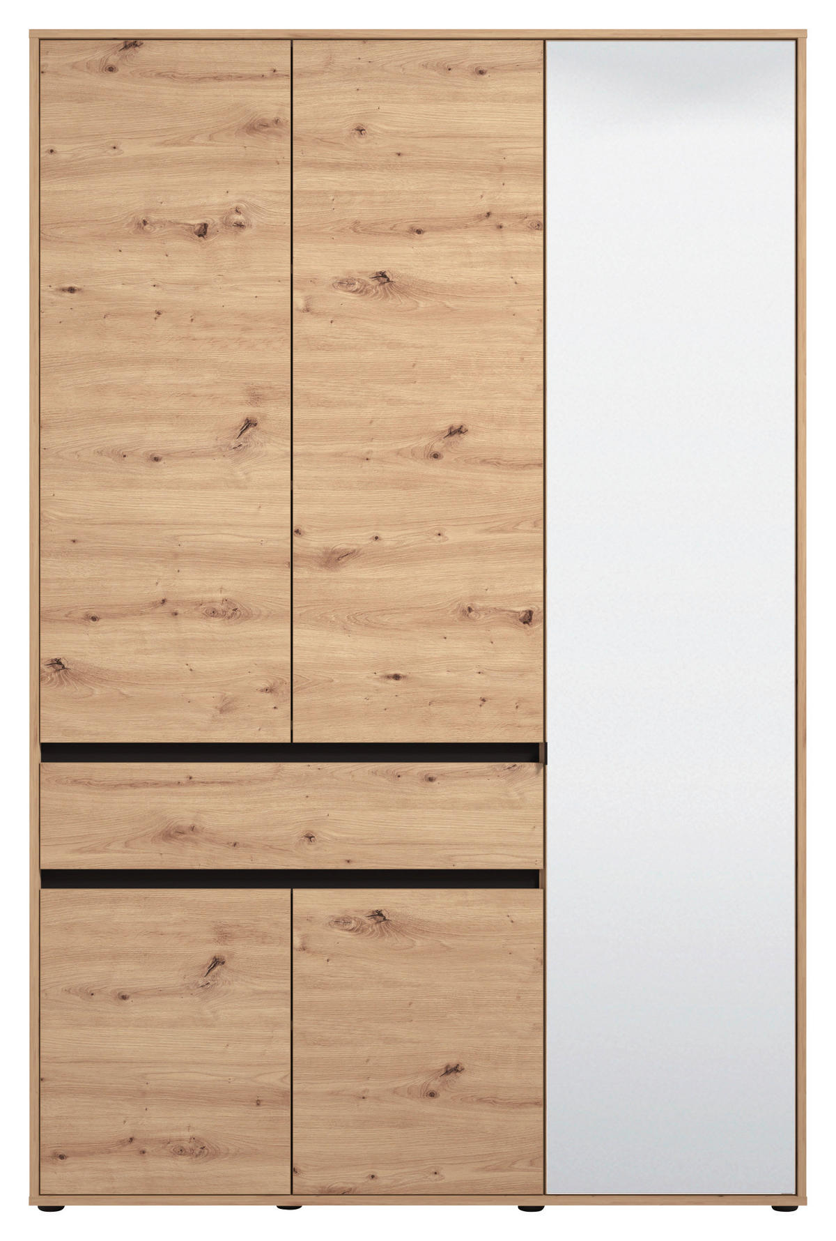 DREHTÜRENSCHRANK 5-türig Schwarz, Eiche Artisan  - Schwarz/Eiche Artisan, Basics, Glas/Holzwerkstoff (138/210,5/54cm) - Xora