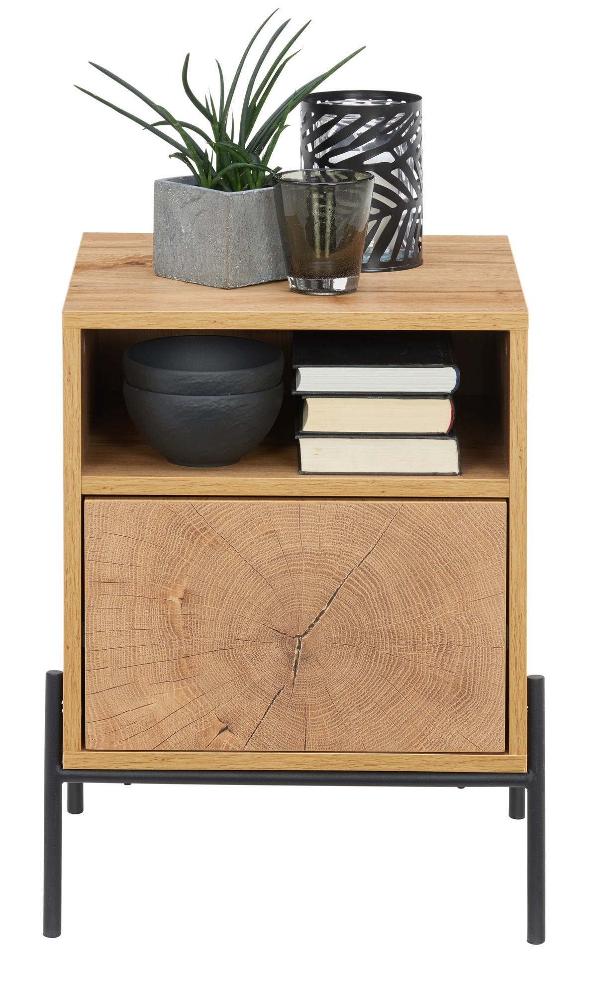 NOĆNI STOČIĆ crna, boja hrasta  - boja hrasta/crna, Dizajnerski, metal/pločasti materijal (44/55/40cm) - Carryhome