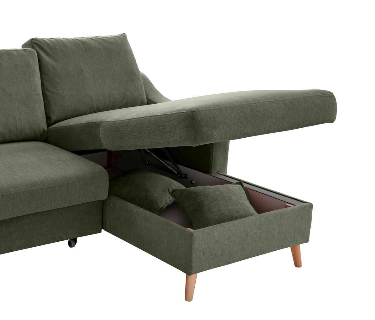 ECKSOFA in Chenille Dunkelgrün  - Dunkelgrün/Naturfarben, MODERN, Holz/Textil (228/150cm) - Livetastic