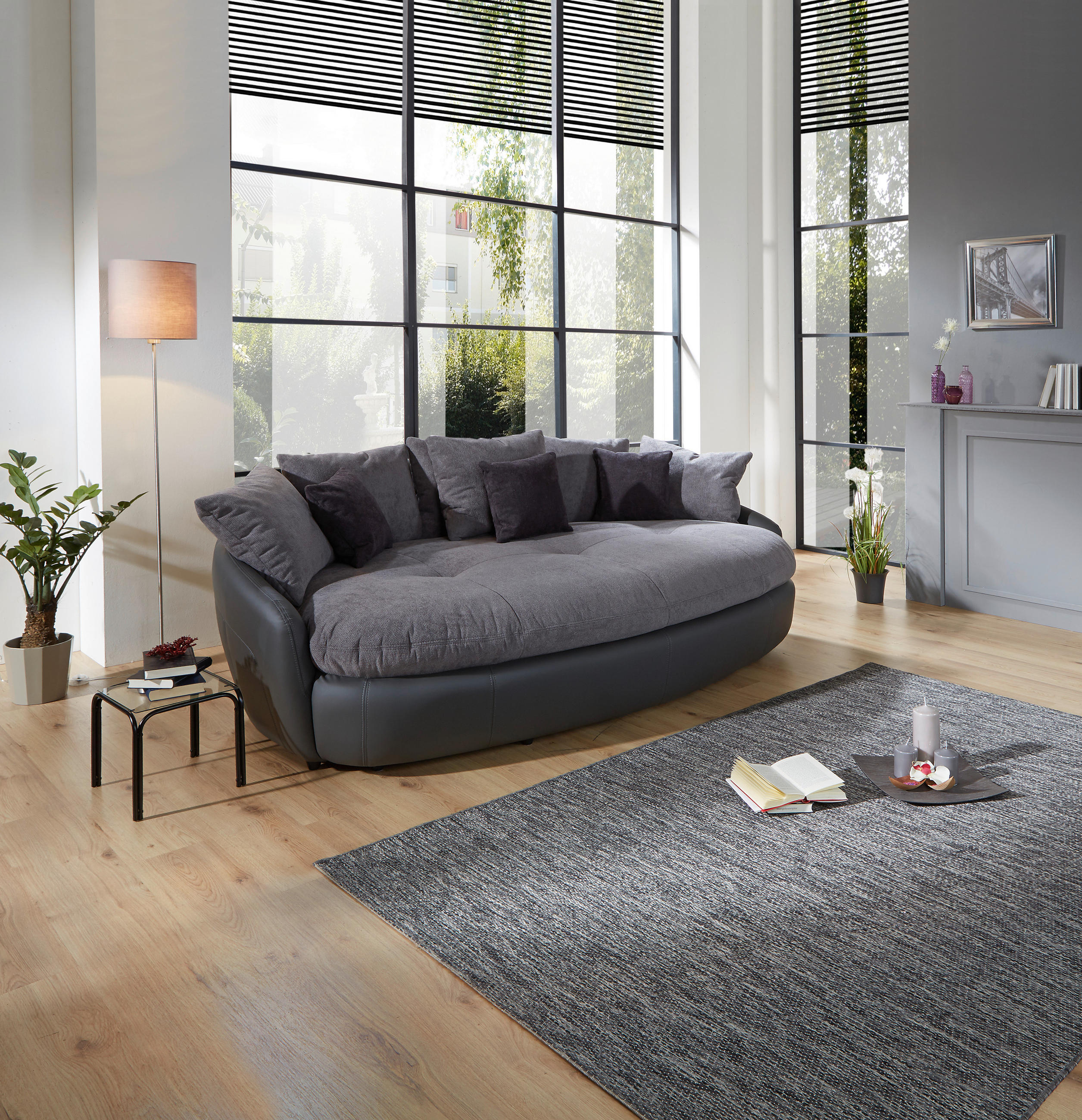 MEGASOFA Lederlook, Mikrofaser Grau  - Schwarz/Grau, LIFESTYLE, Textil (238/80/140cm) - MID.YOU