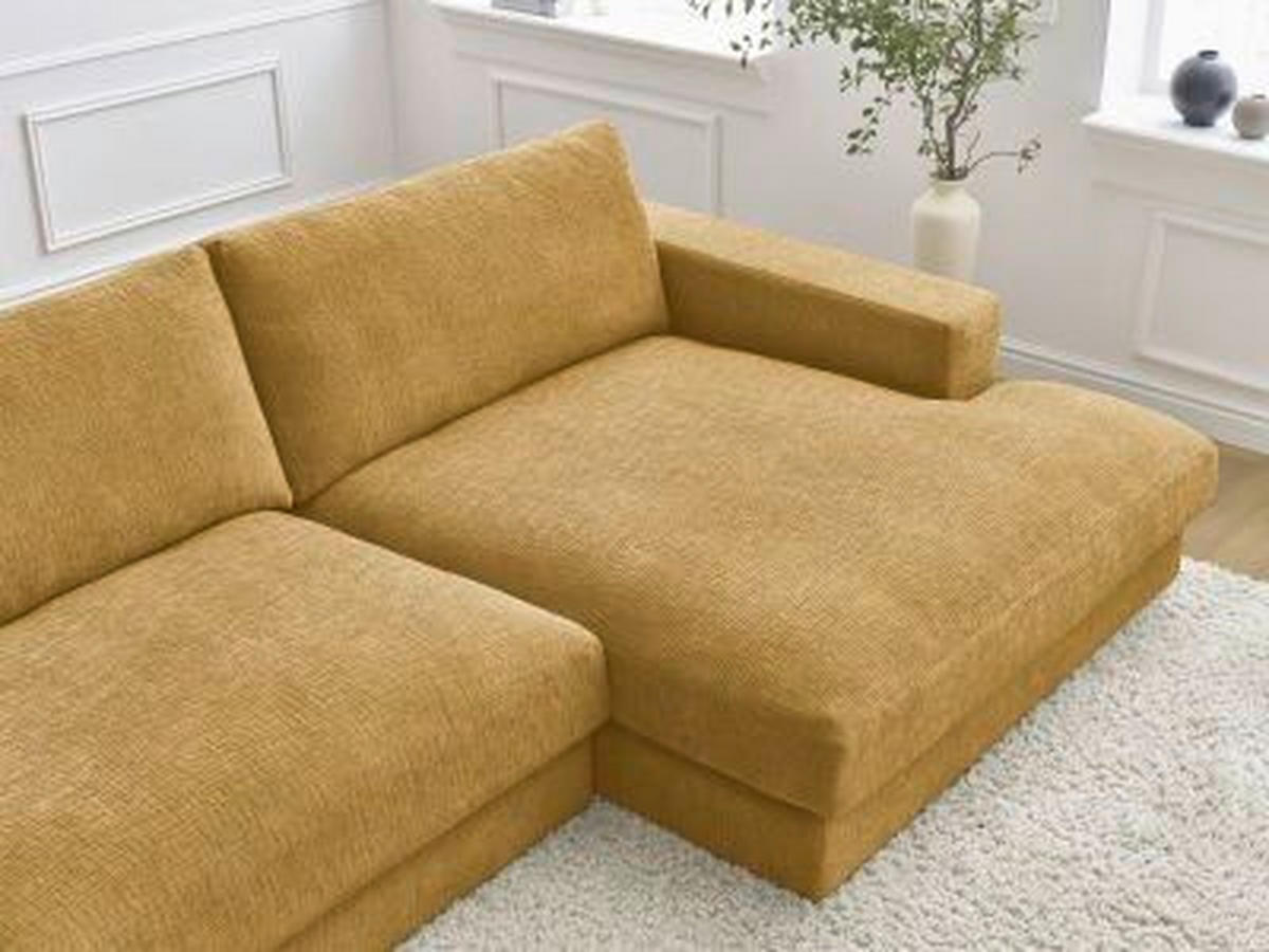 ECKSOFA Ottomane rechts  LEONARD  Gelb Struktur  - Gelb/Schwarz, MODERN, Kunststoff/Textil (274/159cm)