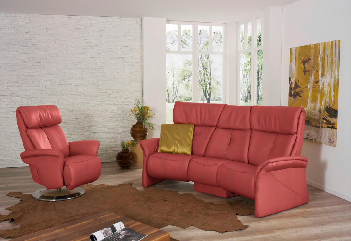 TRAPEZSOFA in Echtleder Rot  - Rot/Naturfarben, KONVENTIONELL, Leder/Holz (208/103/105cm) - Himolla Komfortklass
