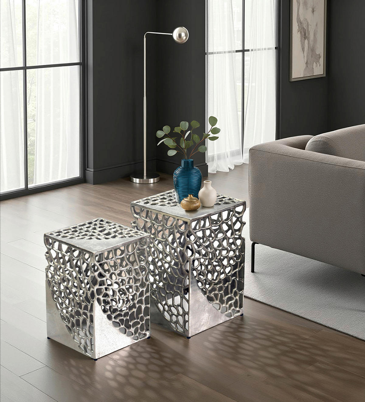SATSBORD i metall 30/26/30/26/45/40 cm  - silver, Design, metall (30/26/30/26/45/40cm) - MID.YOU