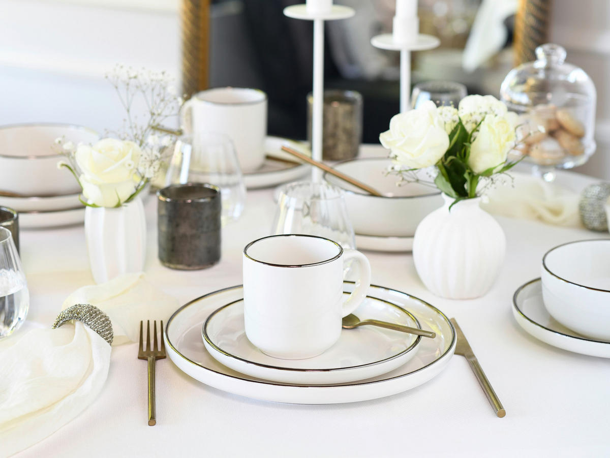 KOMBISERVICE Nordic Festive Creme 16-teilig  - Goldfarben/Creme, Basics, Keramik - Creatable