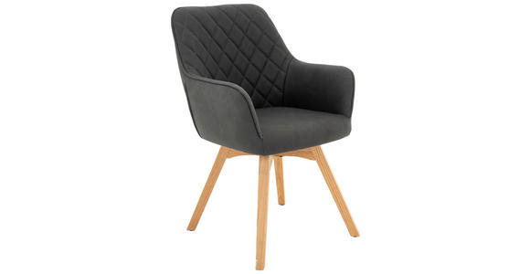 ARMLEHNSTUHL  Sitzfläche 360° drehbar Mikrofaser  Grau, Eichefarben  - Eichefarben/Grau, Design, Holz/Textil (57/91/64cm) - Xora