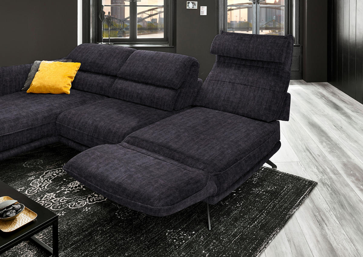 ECKSOFA in Velours Anthrazit  - Anthrazit/Schwarz, Design, Textil/Metall (153/283cm) - Valdera