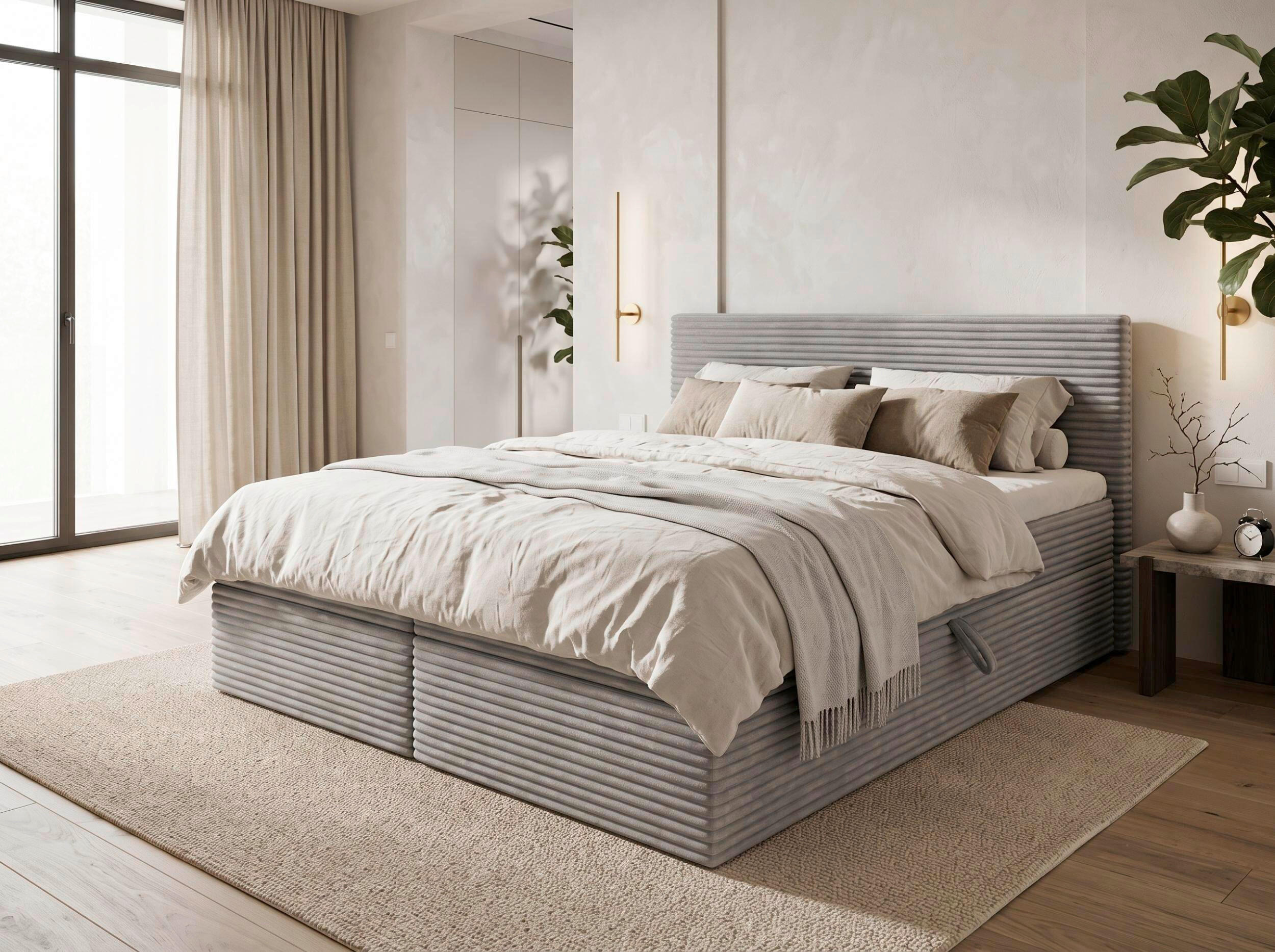 BOXBETT 180/200 cm,  in Grau, Bettkasten, Topper, H3 + H3 = fest  - Chromfarben/Grau, MODERN, Holz/Kunststoff (180/200cm) - MID.YOU