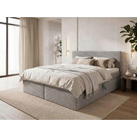 BOXBETT 180/200 cm,  in Grau, Bettkasten, Topper, H3 + H3 = fest  - Chromfarben/Grau, MODERN, Holz/Kunststoff (180/200cm) - MID.YOU