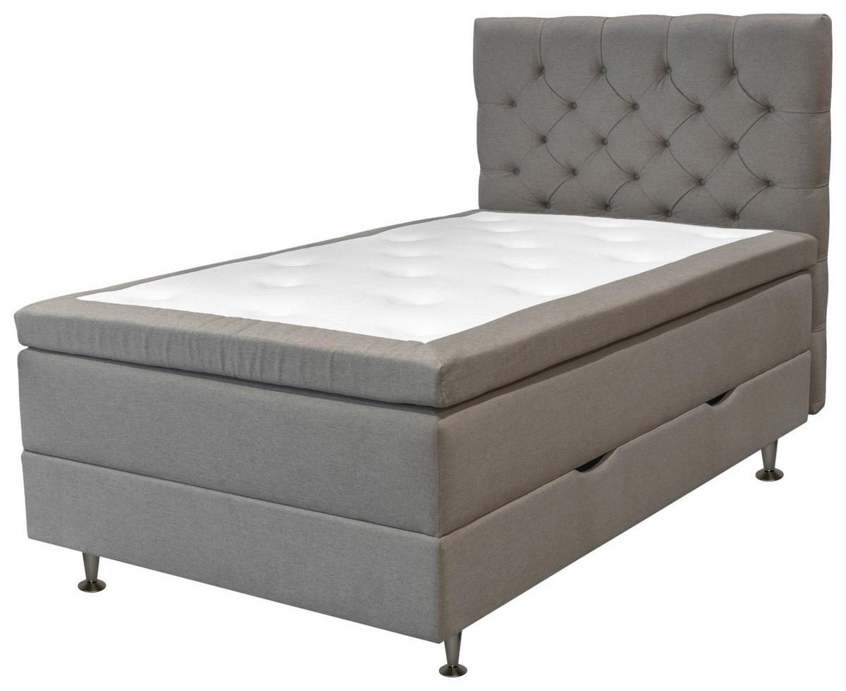 KONTINENTALSÄNG 120/200 cm  i sandfärgad  - sandfärgad/aluminiumfärg, Klassisk, metall/trä (120/200cm) - Cassando
