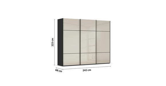 SCHWEBETÜRENSCHRANK  in Schwarz, Champagner  - Champagner/Schwarz, KONVENTIONELL, Glas/Holzwerkstoff (242/223/68cm) - Novel
