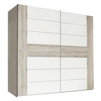 SCHWEBETÜRENSCHRANK 270/210/61 cm 2-türig Eichefarben, Weiß Hochglanz  - Edelstahlfarben/Eichefarben, Design, Holzwerkstoff/Metall (270/210/61cm) - Carryhome