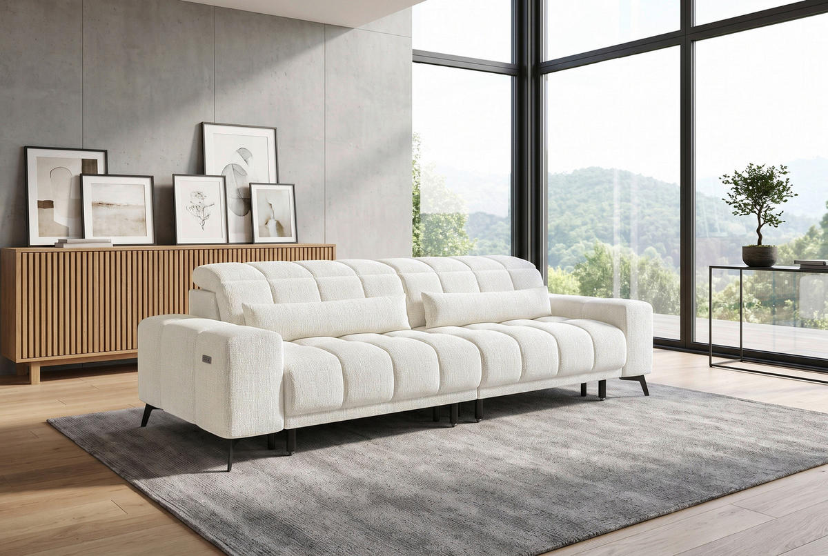 BIGSOFA Chenille Elfenbein  - Elfenbein/Schwarz, MODERN, Textil/Metall (300/112/121cm) - Xora
