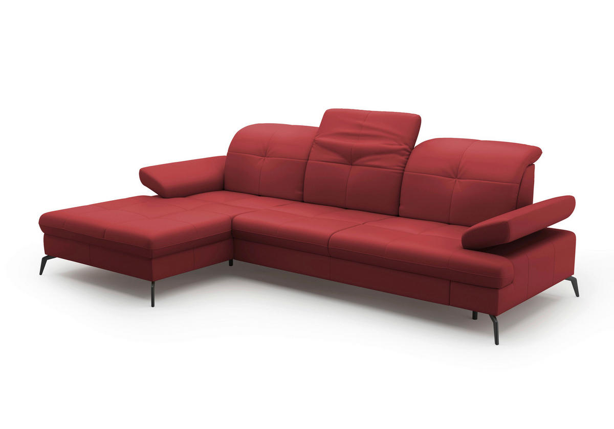 ECKSOFA in Echtleder Rot  - Rot/Schwarz, Konventionell, Leder/Metall (185/279cm) - Sit & More