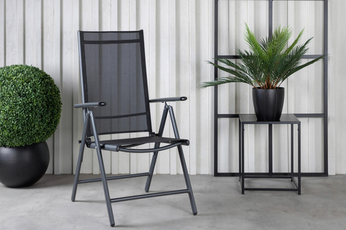 GARTENKLAPPSTUHL-SET Aluminium Schwarz  - Schwarz, KONVENTIONELL, Kunststoff/Textil (55/108/62cm) - Gardenson
