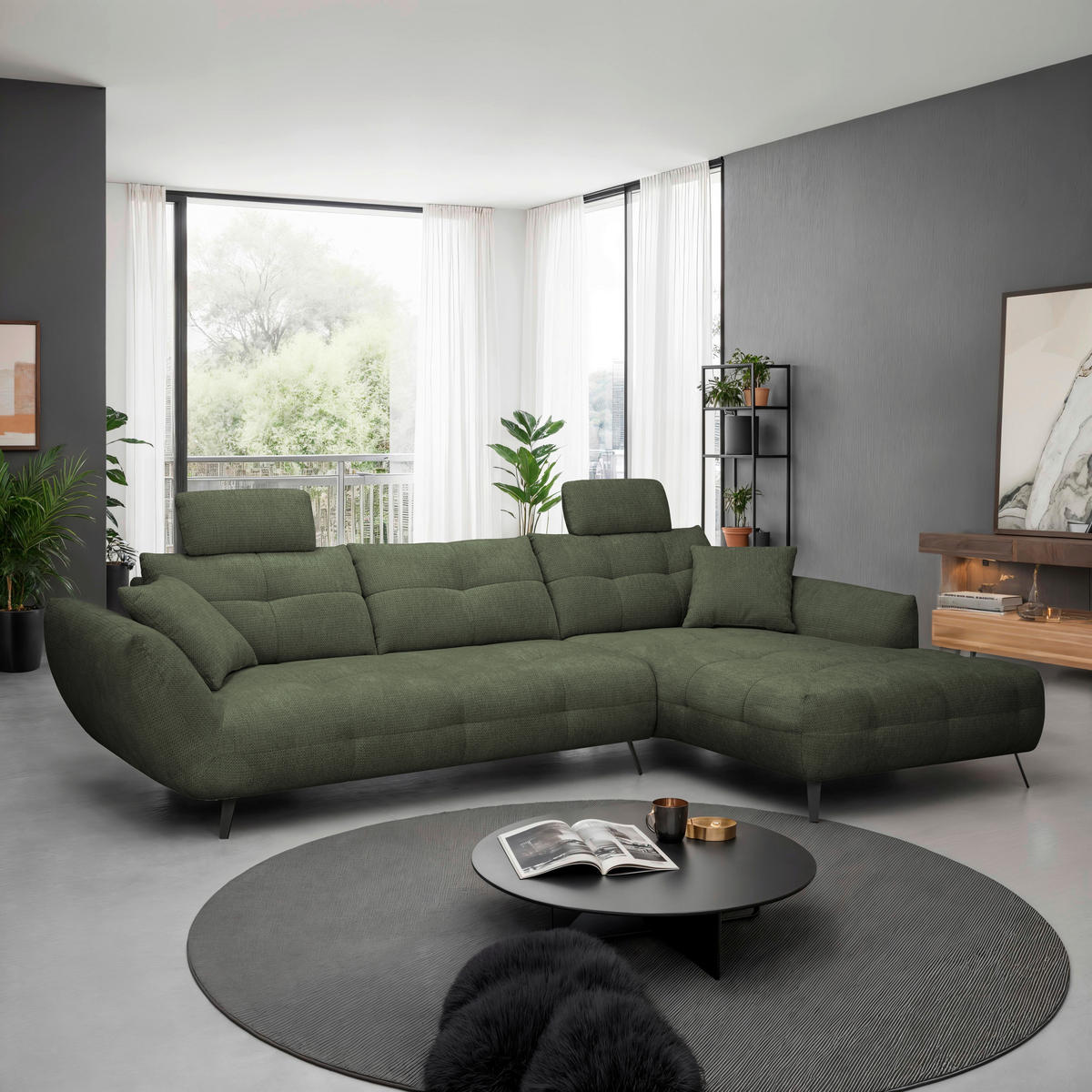 KOPFSTÜTZE - Dunkelgrün, KONVENTIONELL, Textil (55/28/18cm) - Hom`in