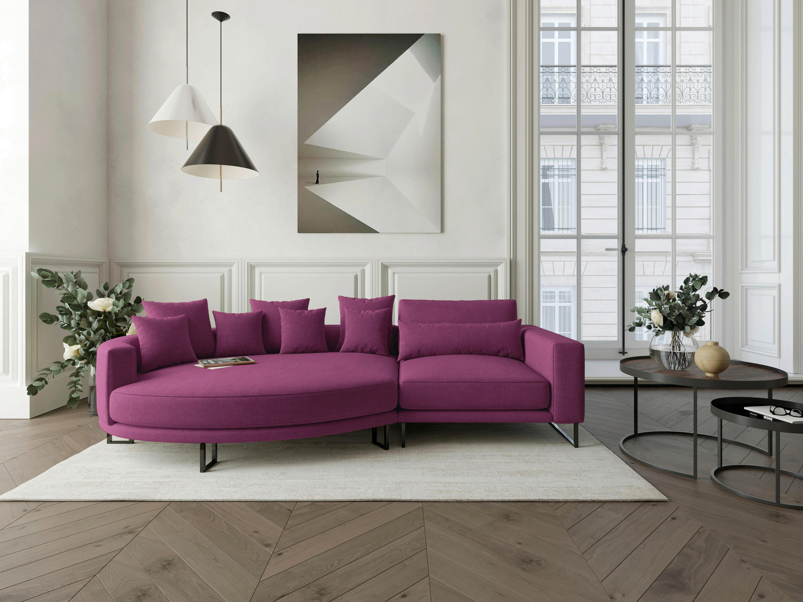 BIGSOFA Webstoff Magenta  - Magenta/Schwarz, Design, Textil/Metall (150/283cm) - Livetastic