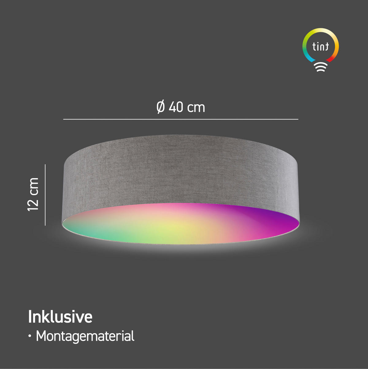 LED-DECKENLEUCHTE   40 cm  - Taupe, Design, Textil (40cm) - Tint