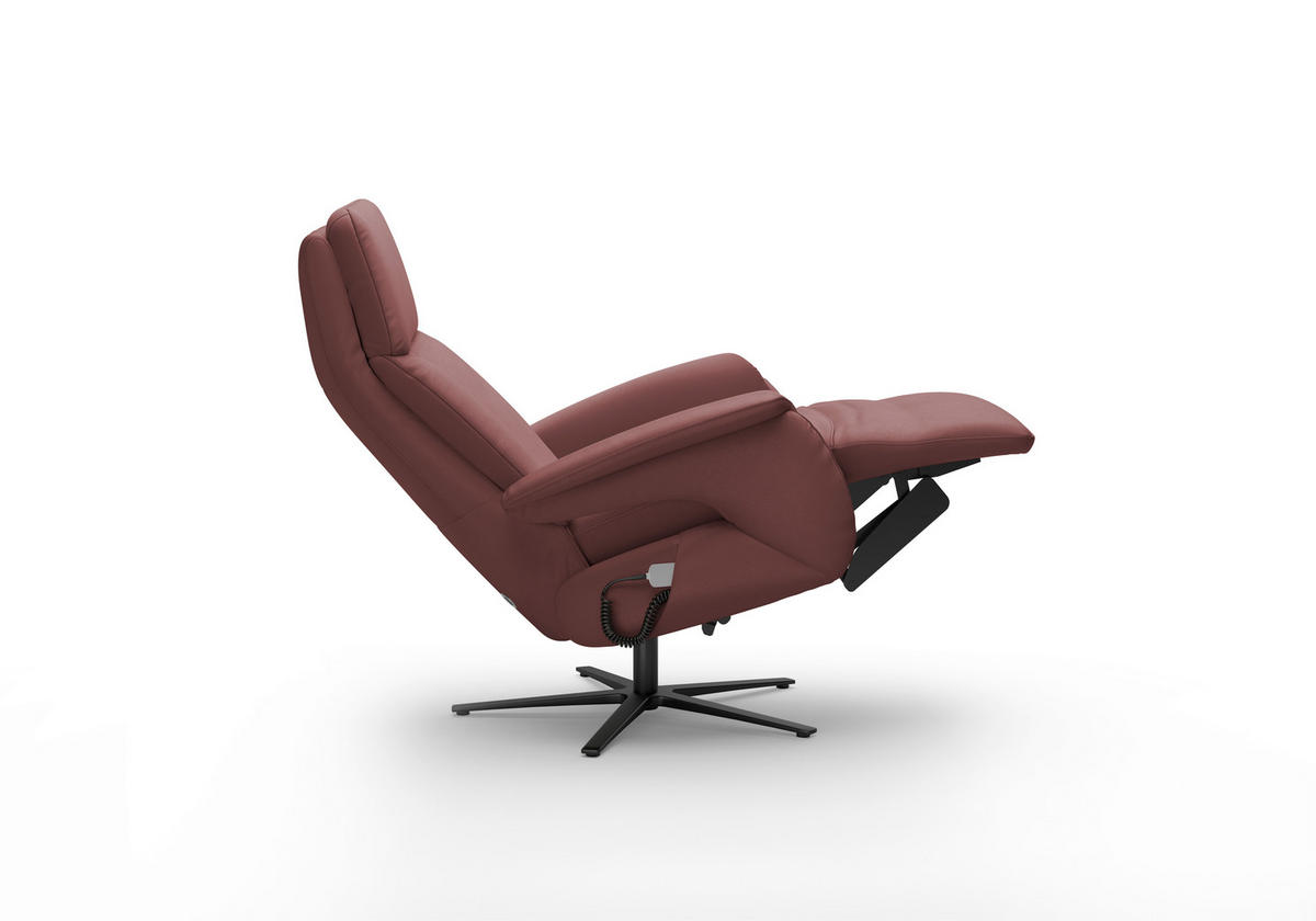 RELAXSESSEL TV TRIPLE SEVEN XTRA LARGE XL Echtleder Kopfteilverstellung, Aufstehhilfe, Fußteilverstellung, Rücken echt    - Rotbraun/Schwarz, Basics, Leder/Metall (86/120/86cm) - Sit & More
