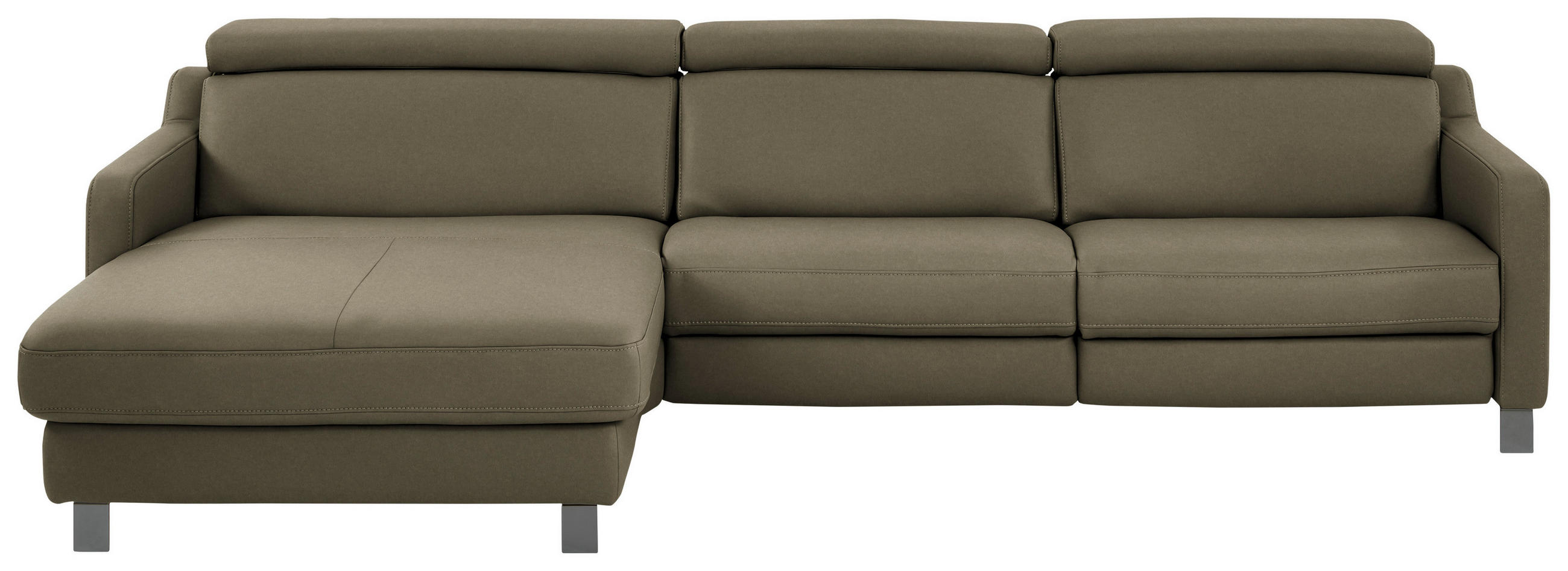 ECKSOFA in Echtleder Olivgrün  - Schwarz/Olivgrün, Design, Leder/Metall (176/291cm) - Valdera