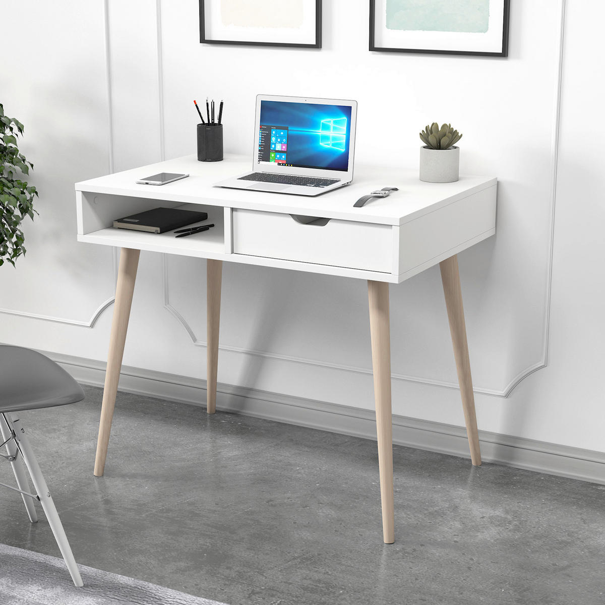 SCHREIBTISCH 90/60/80 cm  in Weiß  - Eichefarben/Weiß, Design, Holzwerkstoff (90/60/80cm) - Livetastic