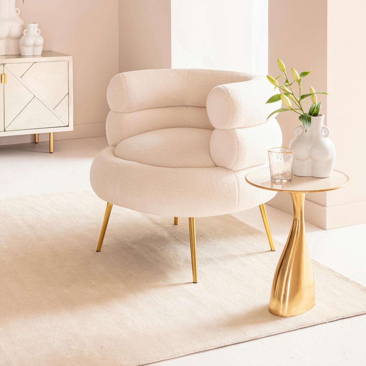 COCKTAILSESSEL - Goldfarben/Creme, Textil/Metall (74/77/73cm) - Kare-Design
