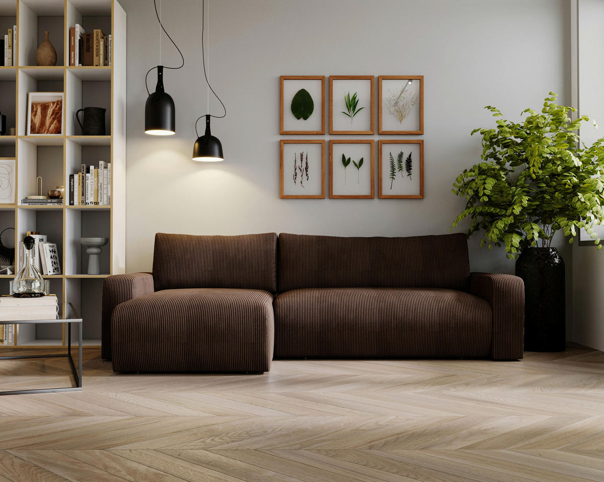 ECKSOFA Cord Braun  - Schwarz/Braun, Modern, Kunststoff/Textil (150/245cm) - Carryhome