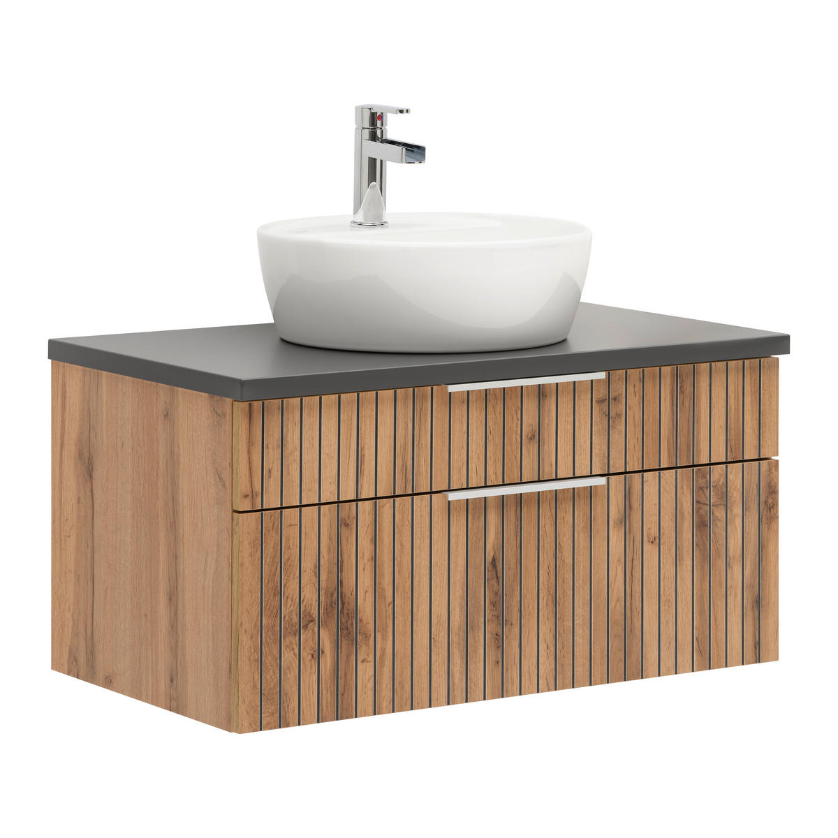 Waschtischkombi Jakarta  - Eiche Wotan/Schwarz, MODERN, Keramik/Holzwerkstoff (80/41/47cm) - Held