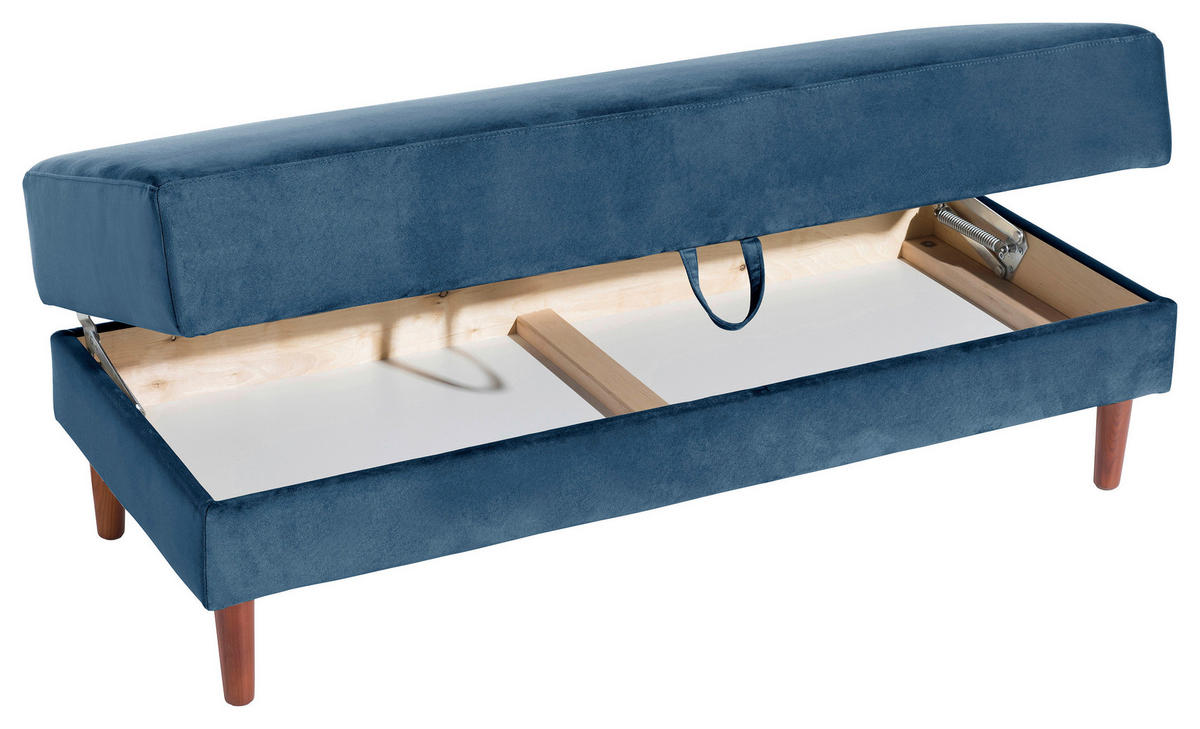 ECKSCHLAFSOFA inkl. Hocker in Dunkelblau Textil   - Eschefarben/Dunkelblau, Design, Holz/Textil (223/152cm) - Max Winzer