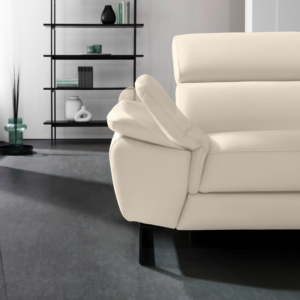 ECKSOFA Beige Echtleder  - Beige/Schwarz, Design, Leder/Metall (225/281cm) - Celina Home
