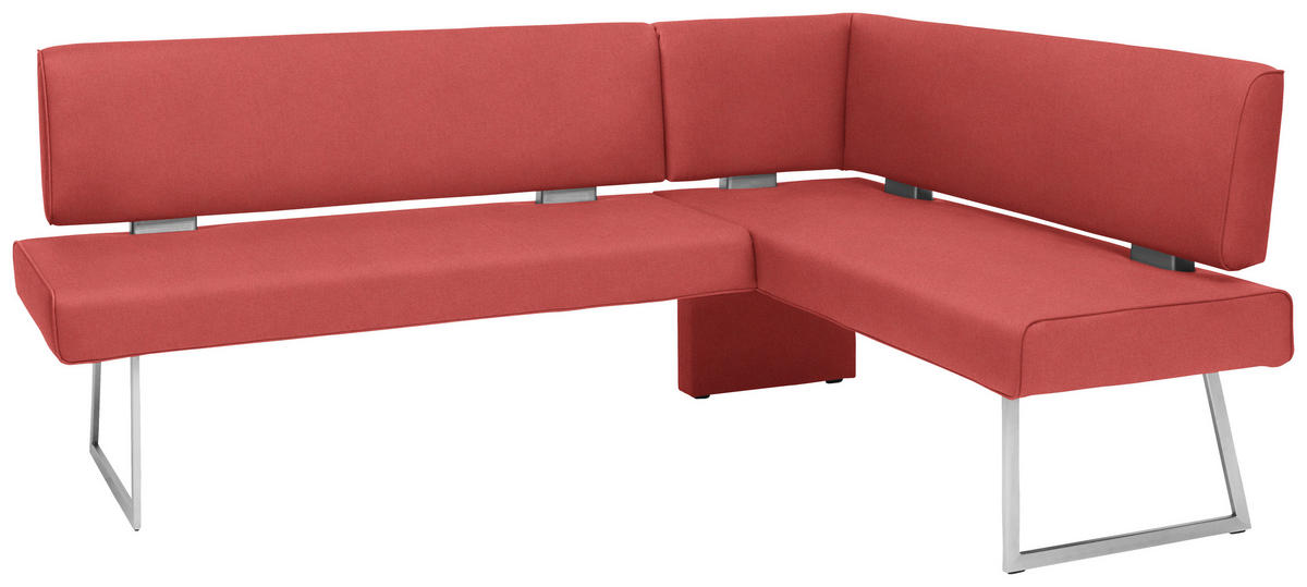 ECKBANK 196/160 cm  in Rot, Edelstahlfarben  - Edelstahlfarben/Rot, Design, Textil/Metall (196/160cm) - Dieter Knoll