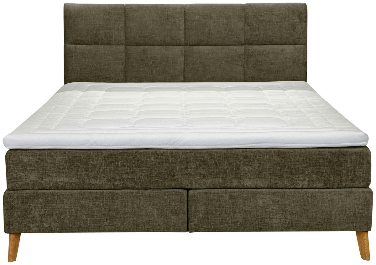 BOXSPRINGBETT 180/200 cm  in Dunkelgrün  - Dunkelgrün/Eichefarben, Konventionell, Holz/Textil (180/200cm) - Carryhome