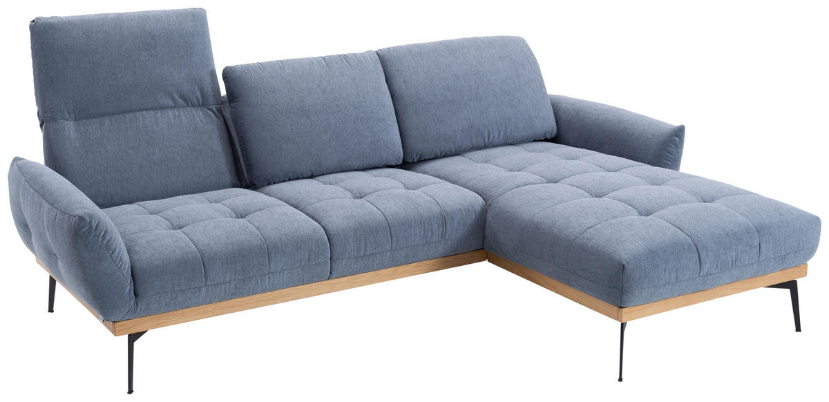 ECKSOFA in Flachgewebe Dunkelblau  - Schwarz/Dunkelblau, Design, Holz/Textil (245/171cm) - Stylife