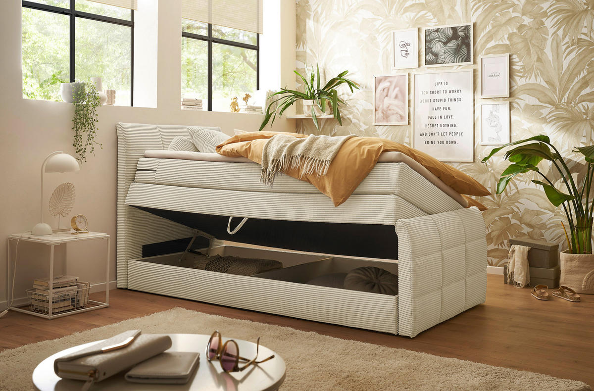 BOXSPRINGBETT 100/200 cm  in Creme  - Creme/Schwarz, Modern, Holzwerkstoff/Kunststoff (100/200cm) - MID.YOU