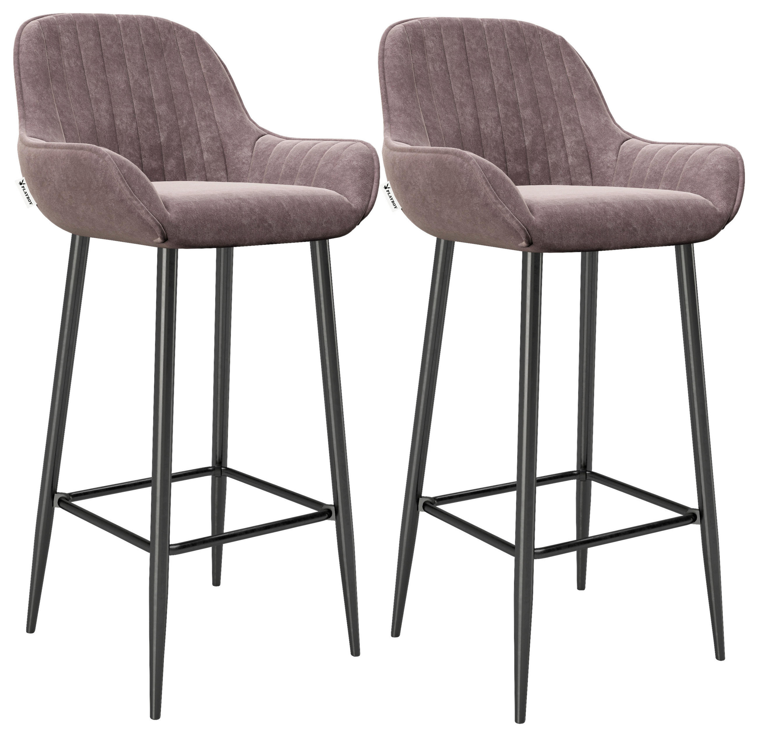 Barhocker 2er-set Mit Lehne Marilyn Samt Rosa/schwarz