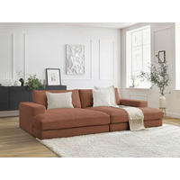 BIGSOFA LEONARD Cord Orange  - Schwarz/Orange, MODERN, Kunststoff/Textil (274/77/159cm)