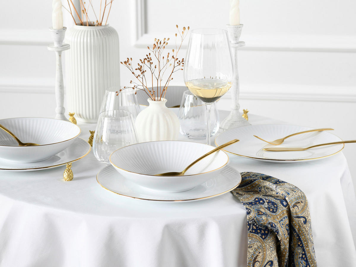 JÍDELNÍ SOUPRAVA, porcelán - bílá/barvy zlata, Design, keramika - Creatable