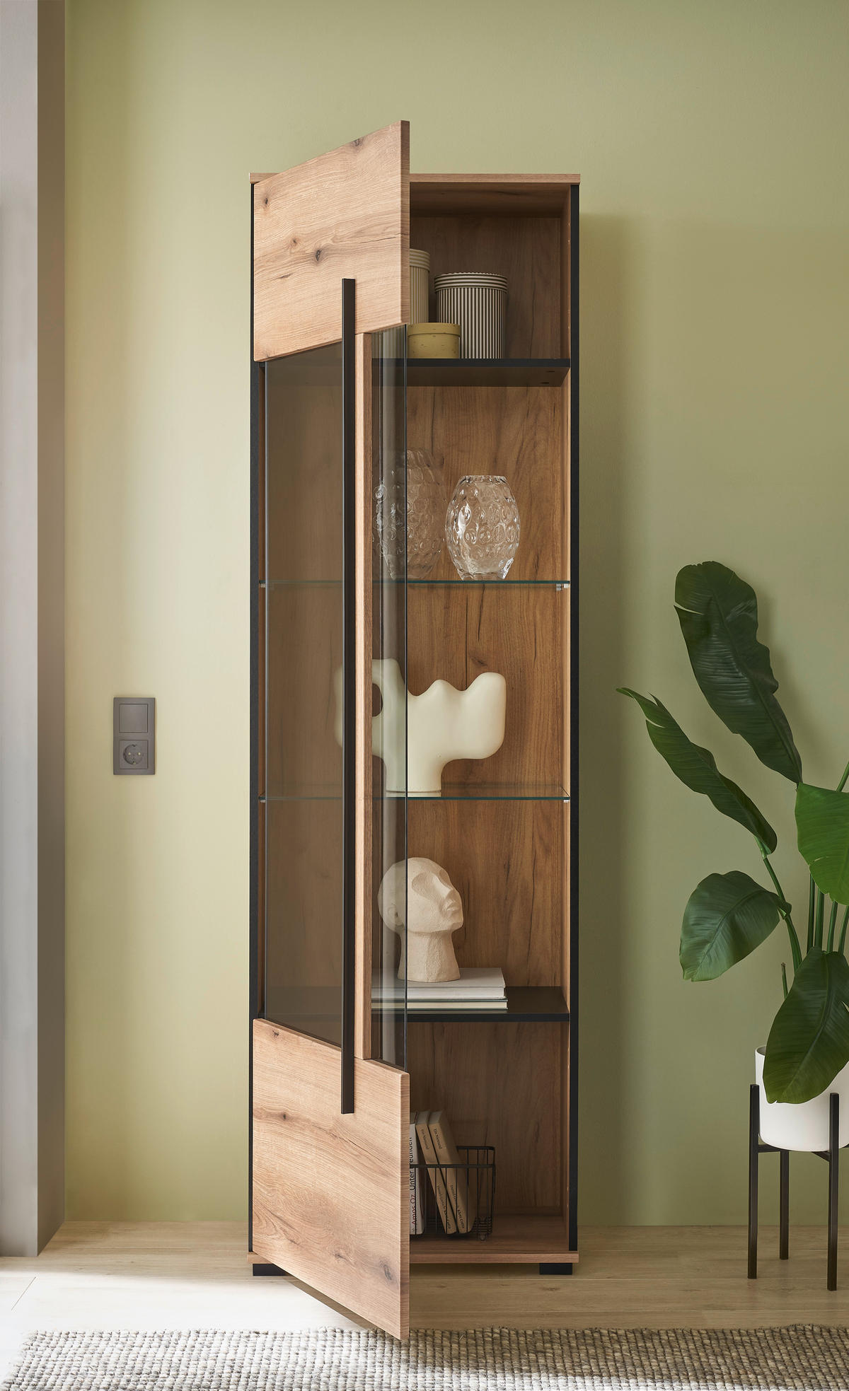 VITRINE  in Eichefarben  - Eichefarben/Schwarz, Design, Glas/Holzwerkstoff (60/200/37cm) - Livetastic