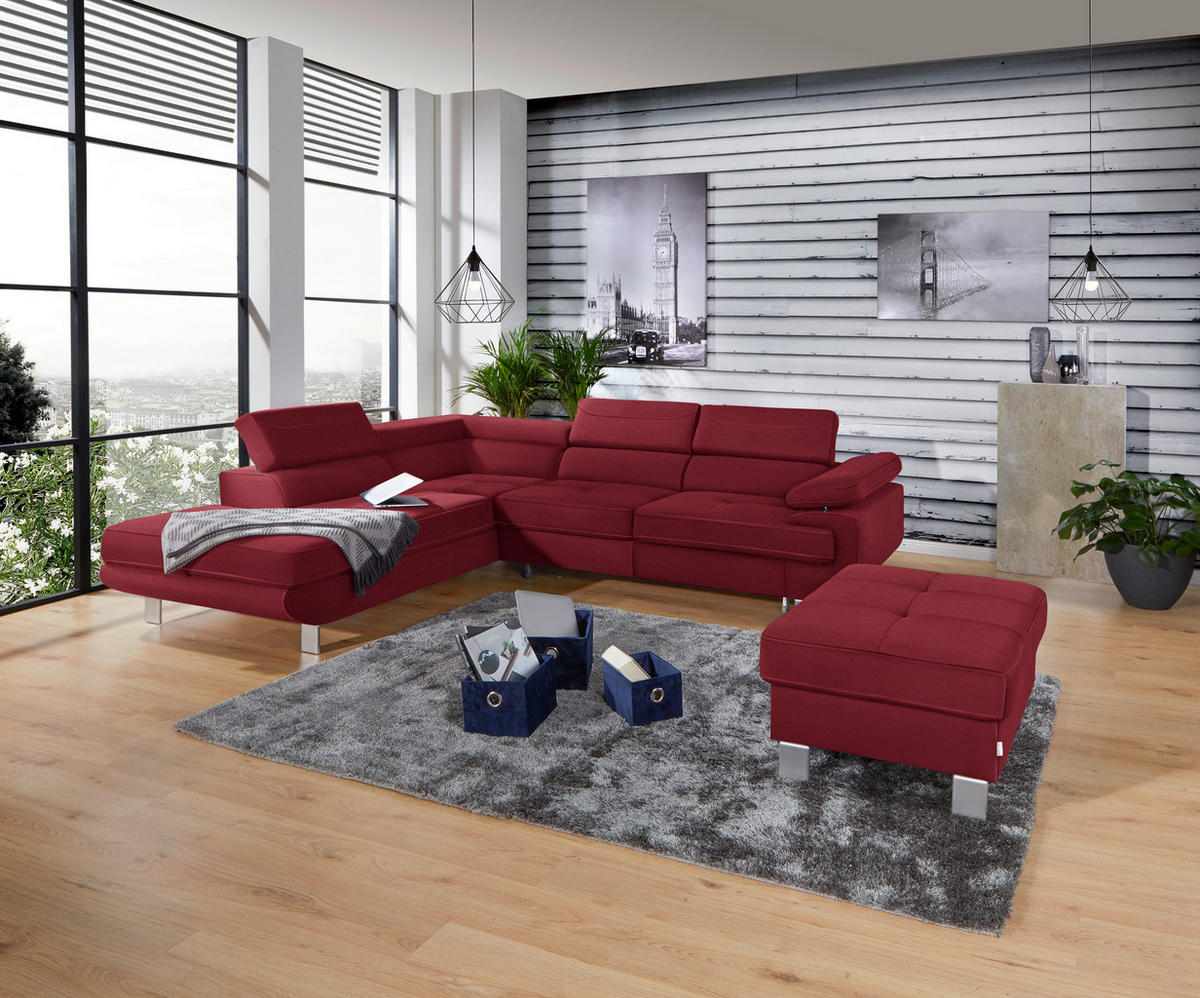 HÖRNSOFFA i dräll röd  - röd, Modern, metall/textil (230/270cm) - MID.YOU