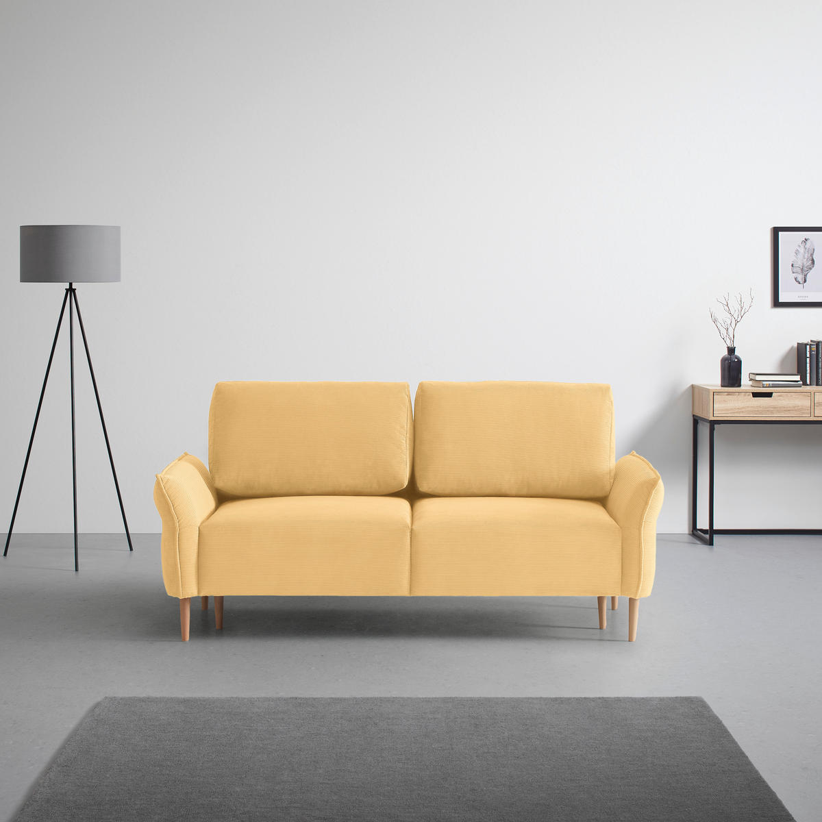 3-SITS SOFFA i manchester gul  - naturfärgad/gul, Modern, trä/textil (183/85/92cm) - MID.YOU