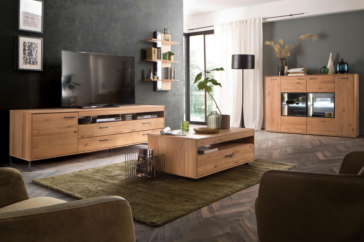 COUCHTISCH in Holz, Holzwerkstoff 115/65/45 cm  - Eichefarben/Schwarz, Design, Holz/Holzwerkstoff (115/65/45cm) - Livetastic