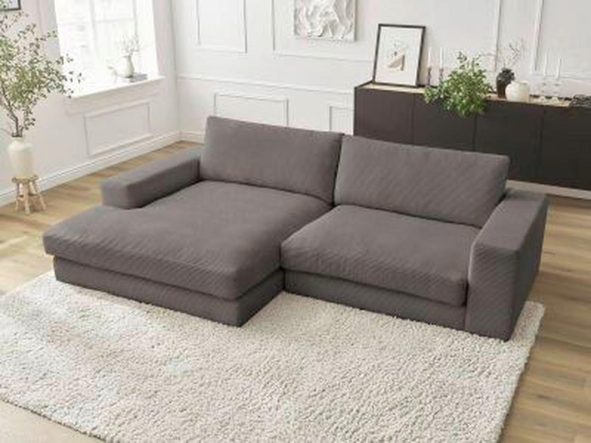 ECKSOFA  LEONARD Taupe Cord  - Taupe/Schwarz, MODERN, Kunststoff/Textil (159/274cm)