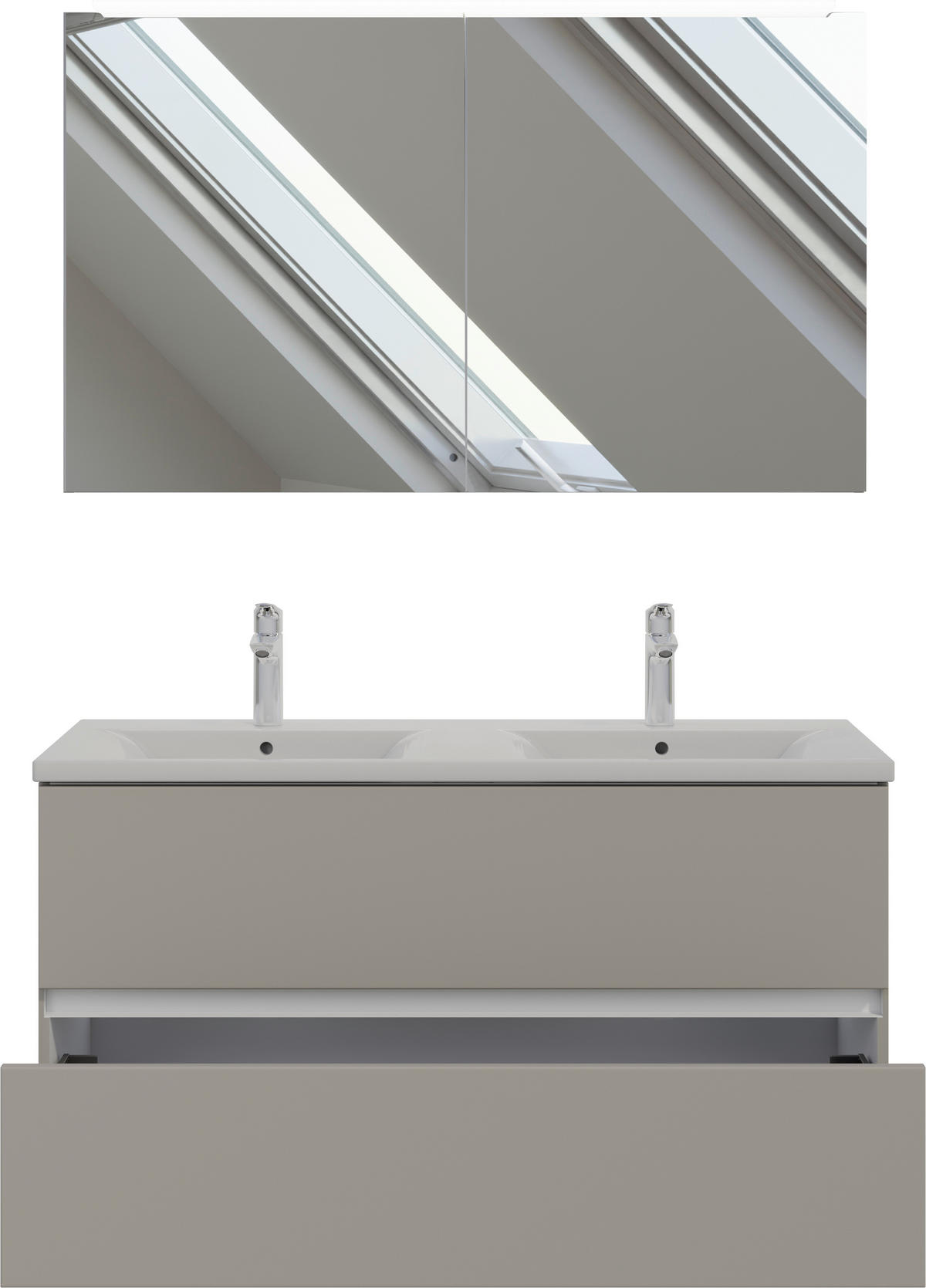 BADEZIMMER 3-teilig  in 121 cm  - Beigebraun/Weiß, MODERN, Glas/Keramik (121cm) - Celina Home