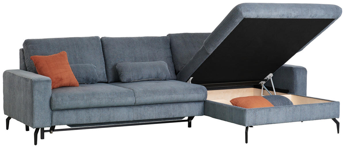 ECKSOFA in Cord Graphitfarben  - Schwarz/Graphitfarben, Design, Textil/Metall (302/180cm) - Venda
