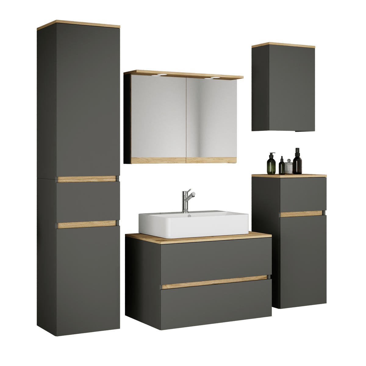 BADEZIMMER 6-teilig  in 160 cm  - Honigeiche/Anthrazit, Trend, Keramik/Holzwerkstoff (160cm) - MID.YOU