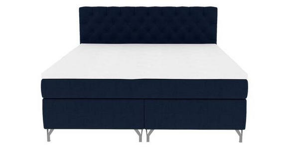 BOXSPRINGBETT 180/200 cm  in Dunkelblau  - Chromfarben/Dunkelblau, KONVENTIONELL, Textil/Metall (180/200cm) - Carryhome