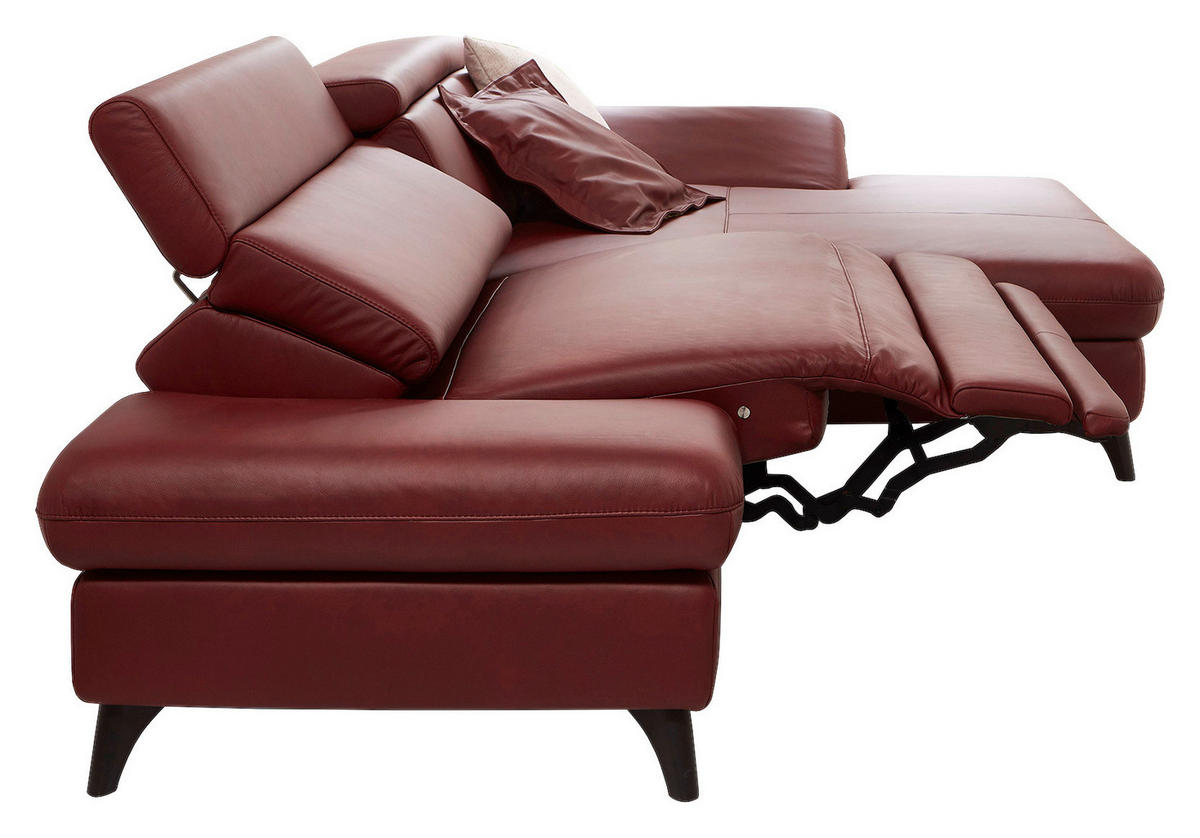 ECKSOFA Bordeaux Echtleder  - Bordeaux/Schwarz, Design, Leder/Metall (316/184cm) - Cantus